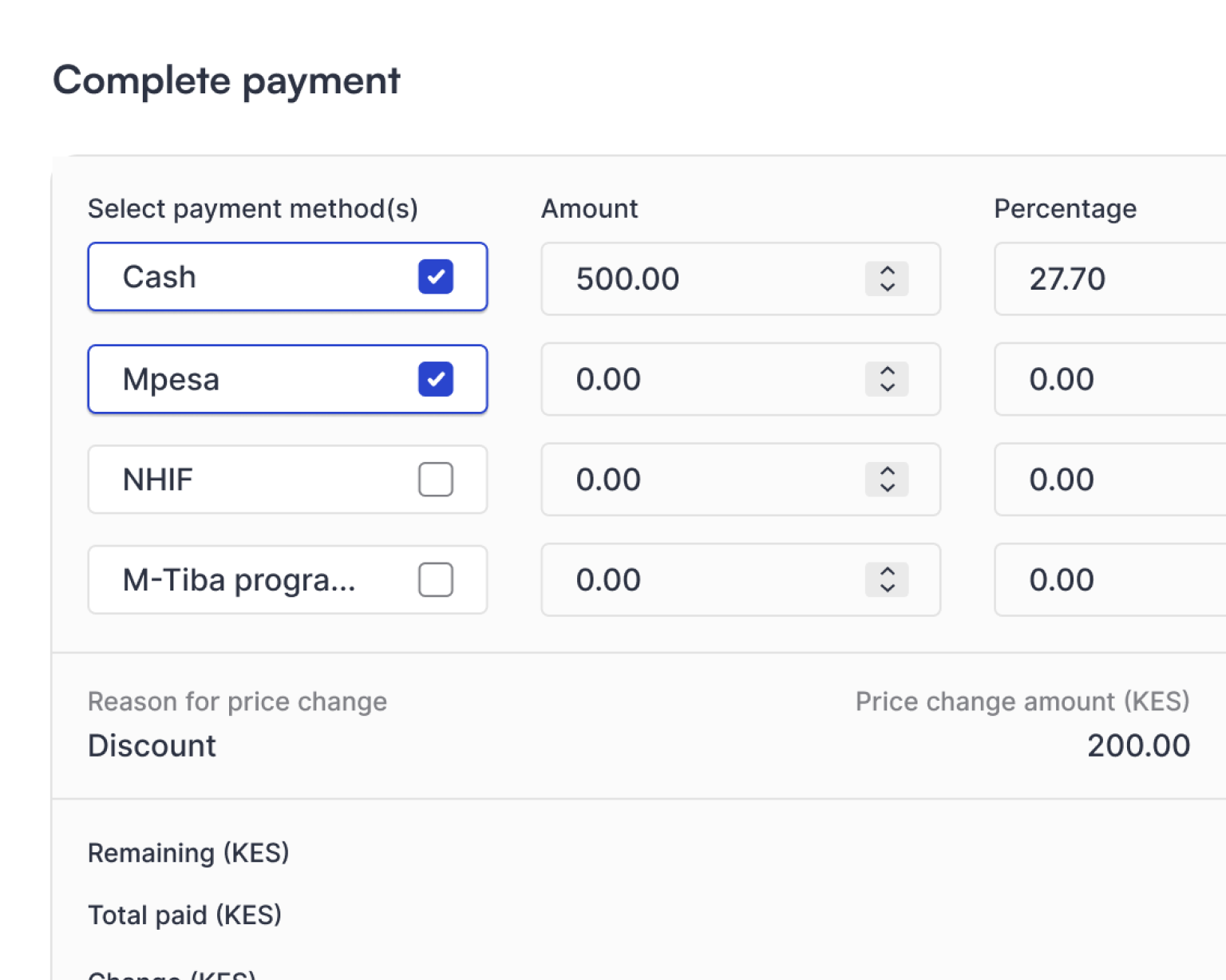Multiple payment methods